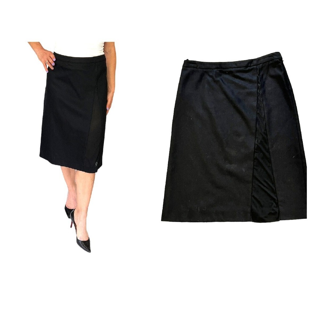 GUCCI Haute Couture Black wool cashmere a line skirt w/ sheer insert 42/8